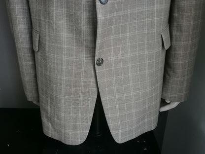 Van Tilburg Wollen Colbert. Beige brown checked. Size 62 / XXL / 2XL.