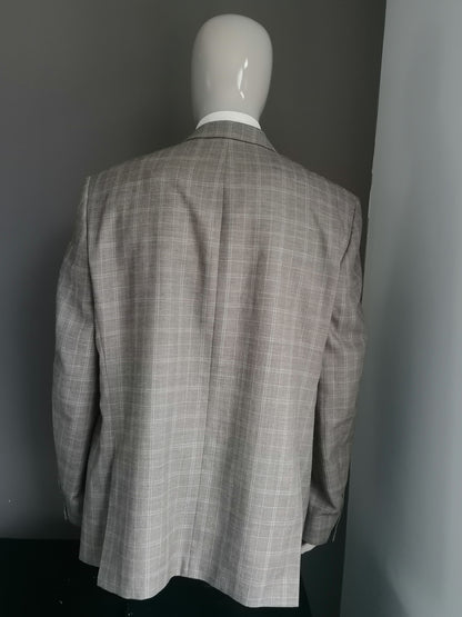 Van Tilburg Wollen Colbert. Beige brown checked. Size 62 / XXL / 2XL.