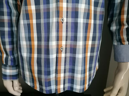 Chemise de pointe. Blue Brown vérifié. Taille M. Fit régulier.