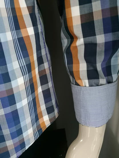 Chemise de pointe. Blue Brown vérifié. Taille M. Fit régulier.