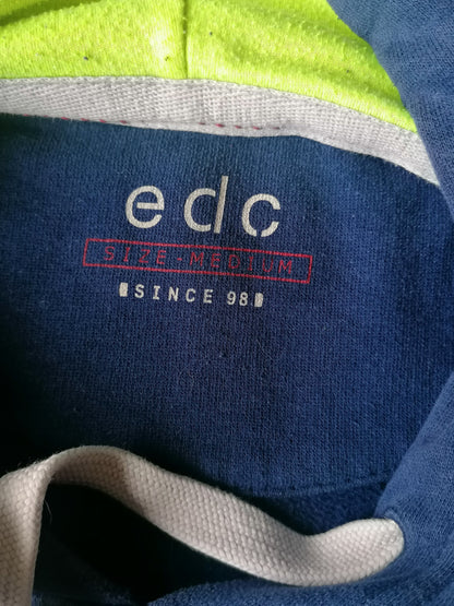 Edc Hoodie. Dark blue, green gray print. Size M.