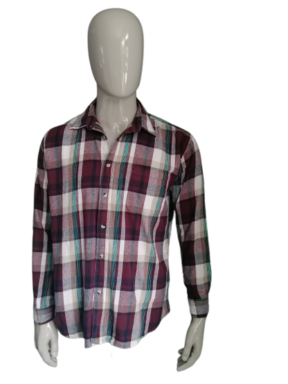 Atlas For Men Flannel Shirt. Bordeaux Blue Beige Cheige. Taille xl.