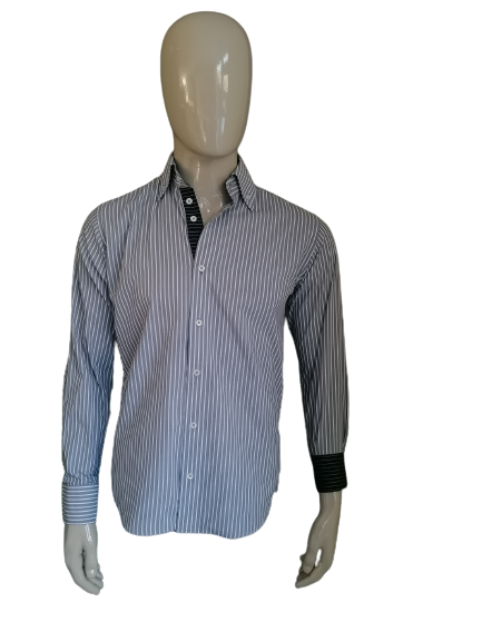 Giovanni Capraro shirt. Gray white striped. Size M.