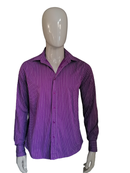 Sutherland Shirt. Strisce bianche viola. Taglia L. Allungamento.