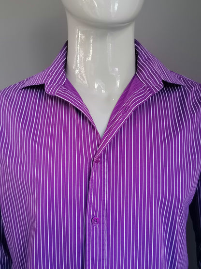 Sutherland Shirt. Strisce bianche viola. Taglia L. Allungamento.