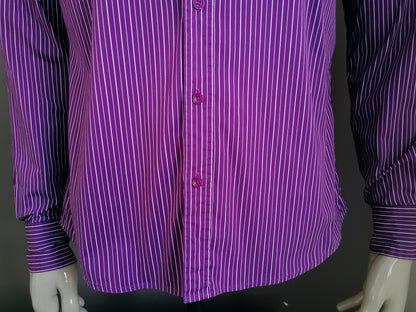 Sutherland Shirt. Strisce bianche viola. Taglia L. Allungamento.