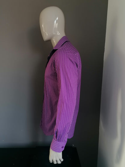 Sutherland Shirt. Strisce bianche viola. Taglia L. Allungamento.