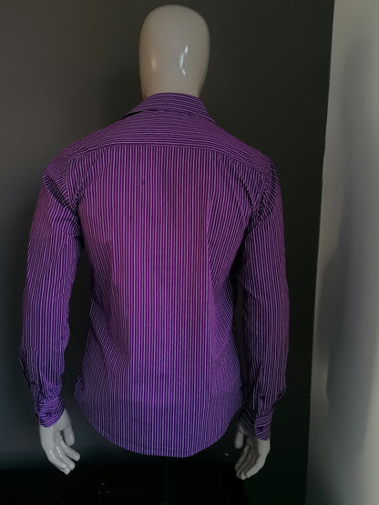 Sutherland Shirt. Strisce bianche viola. Taglia L. Allungamento.