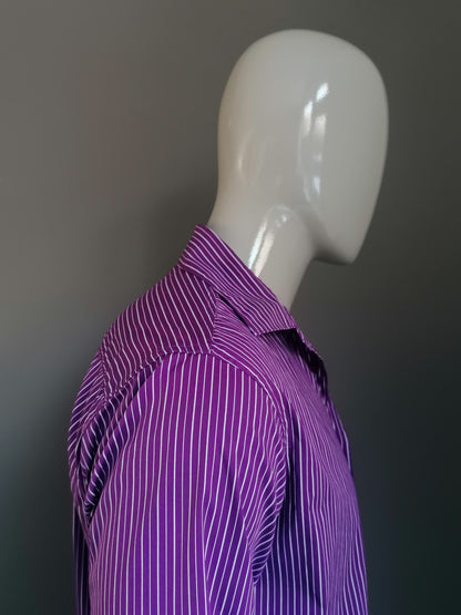 Sutherland Shirt. Strisce bianche viola. Taglia L. Allungamento.