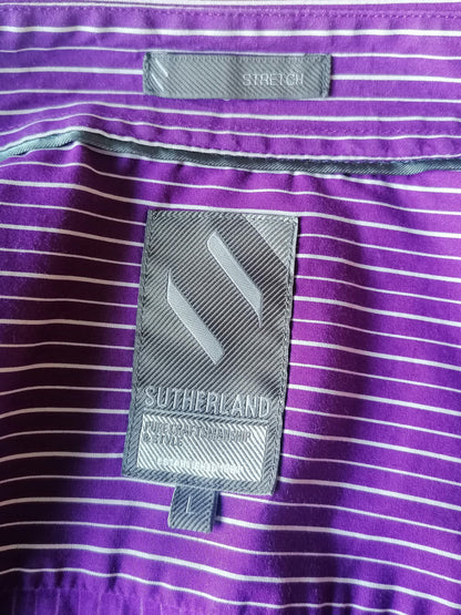 Sutherland Shirt. Strisce bianche viola. Taglia L. Allungamento.