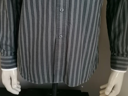 Giordano shirt. Black gray striped. Size L. Slim Fit.