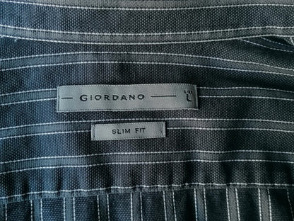 Giordano shirt. Black gray striped. Size L. Slim Fit.