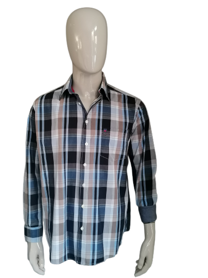 Bartlett shirt. Blue beige gray checked. Size L.