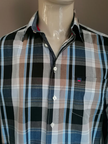 Bartlett shirt. Blue beige gray checked. Size L.