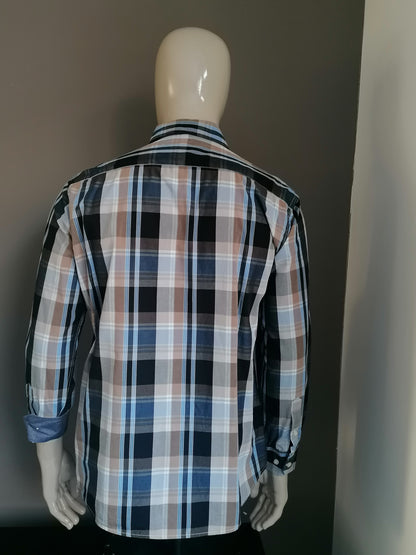 Bartlett shirt. Blue beige gray checked. Size L.