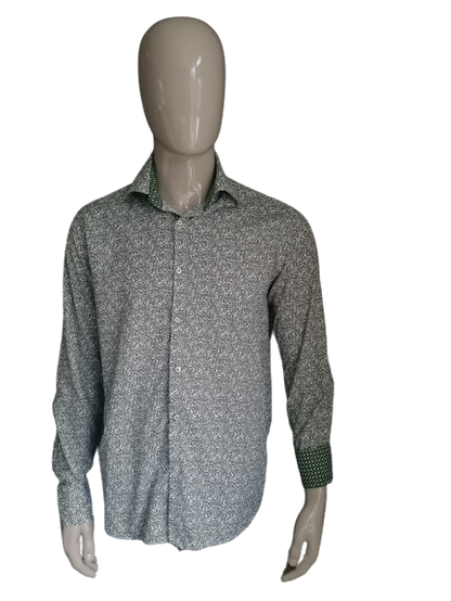 Chemise indigo britannique. Impression blanche verte. Taille 42 / L.