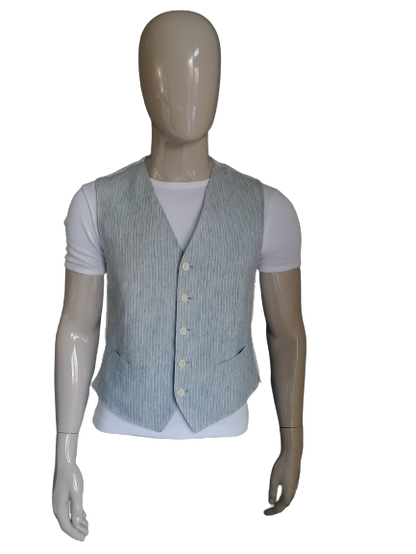 Gilet en lin. Blue beige gris rayé. Taille S / 48.