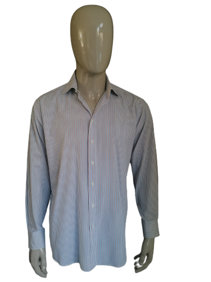 Bijenkorf shirt. Brown white blue striped. Size 41 / L.