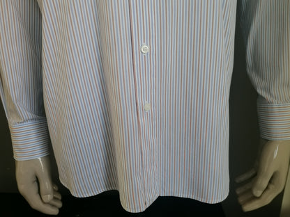 Bijenkorf shirt. Brown white blue striped. Size 41 / L.