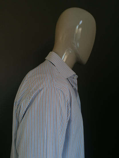 Bijenkorf shirt. Brown white blue striped. Size 41 / L.