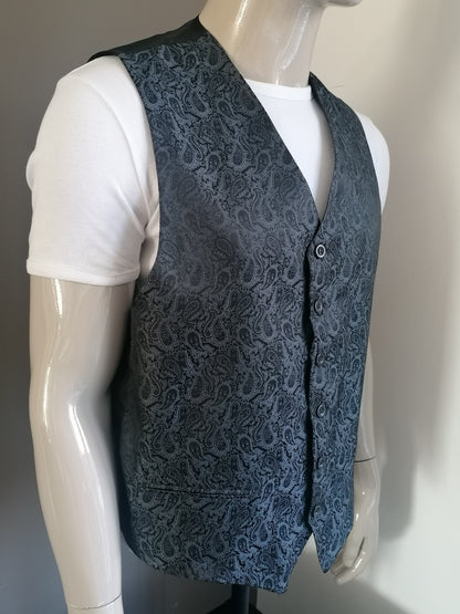 Gilet vintage. Stampa paisley lucida grigia. Taglia XL.