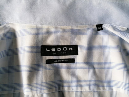 LEDUB Shirt. Blue white checked. Size 46 / XXL / 2XL. Modern fit